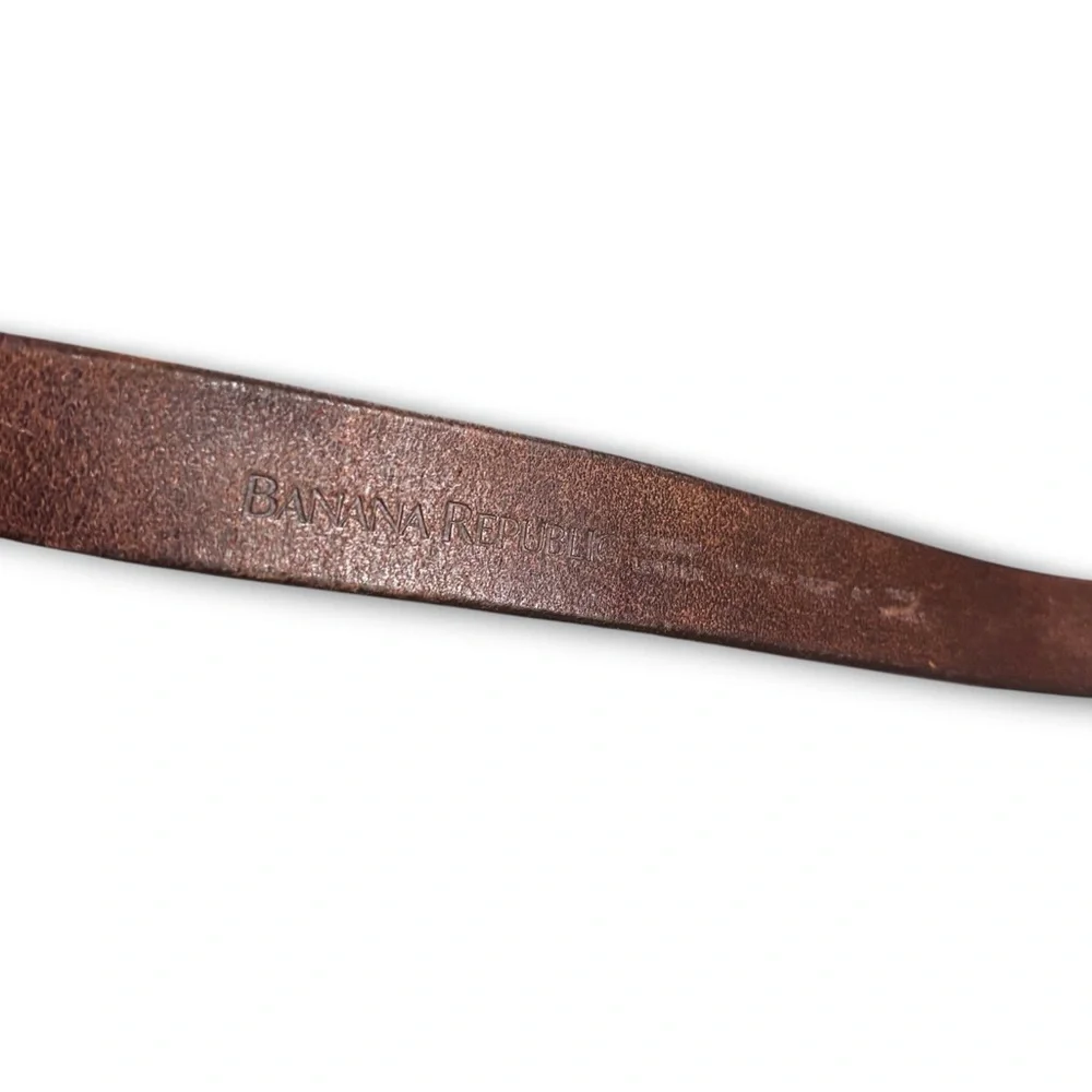 BANANA REPUBLIC Brown Leather Belt Distressed Buckle Contrasted Stitching 90s